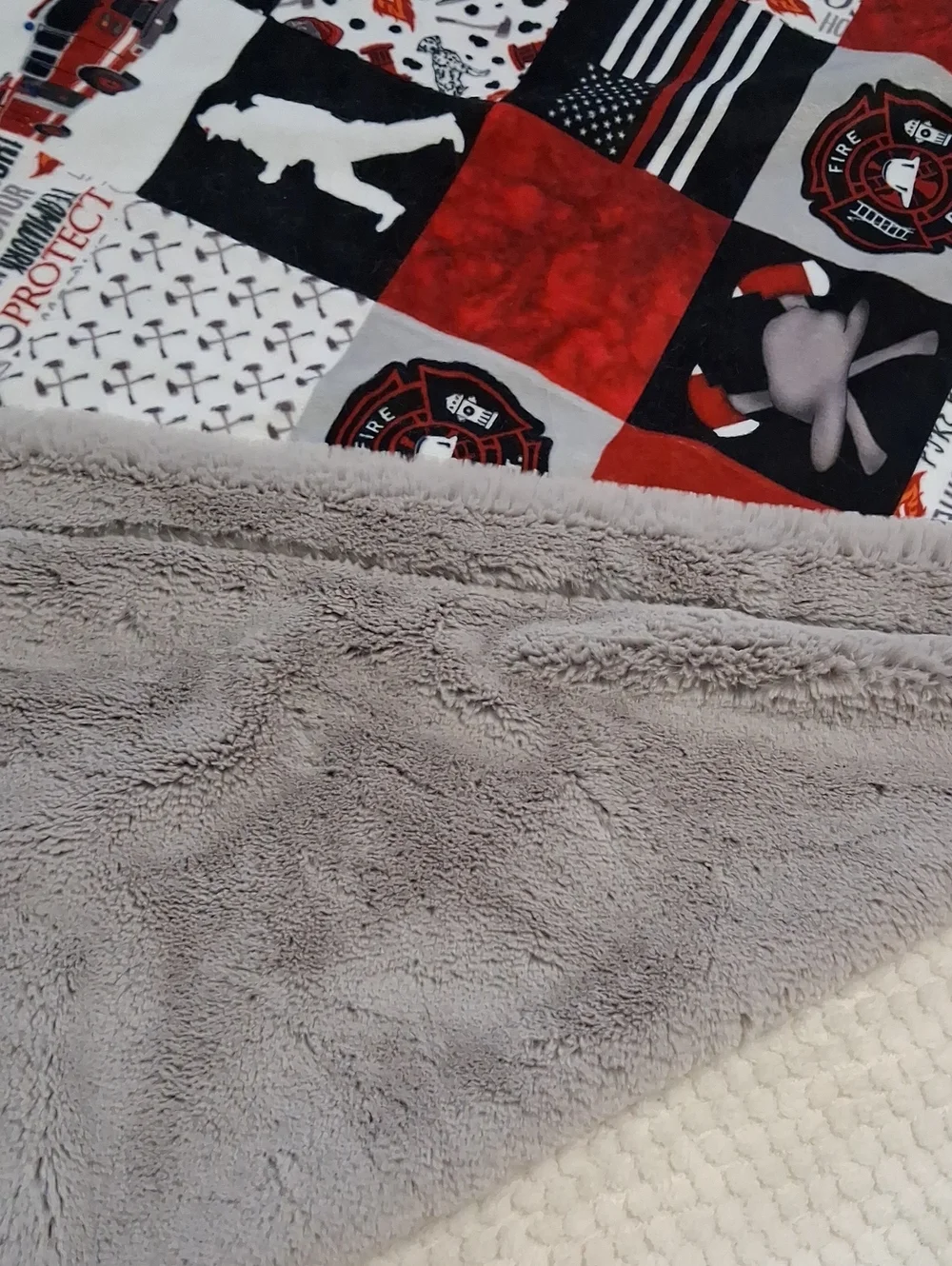 Firefighter Patch Patchwork Throw Blanket - Red, Black & White Super Soft 59x38